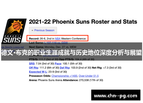 德文·布克的职业生涯成就与历史地位深度分析与展望